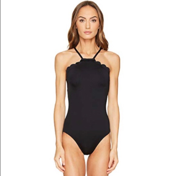 kate spade Swim Kate Spade High Neck Scallop One Piece Nwt Lg Black